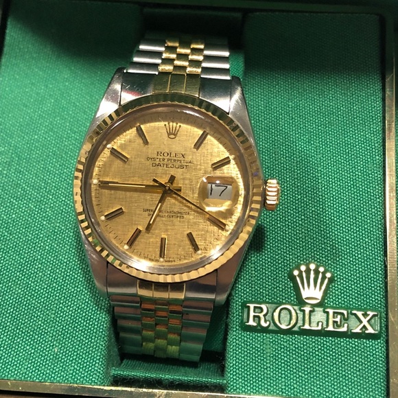 100%AUTHENTIC Rolex Datejust 16233 Gold Linen dial - Picture 6 of 8